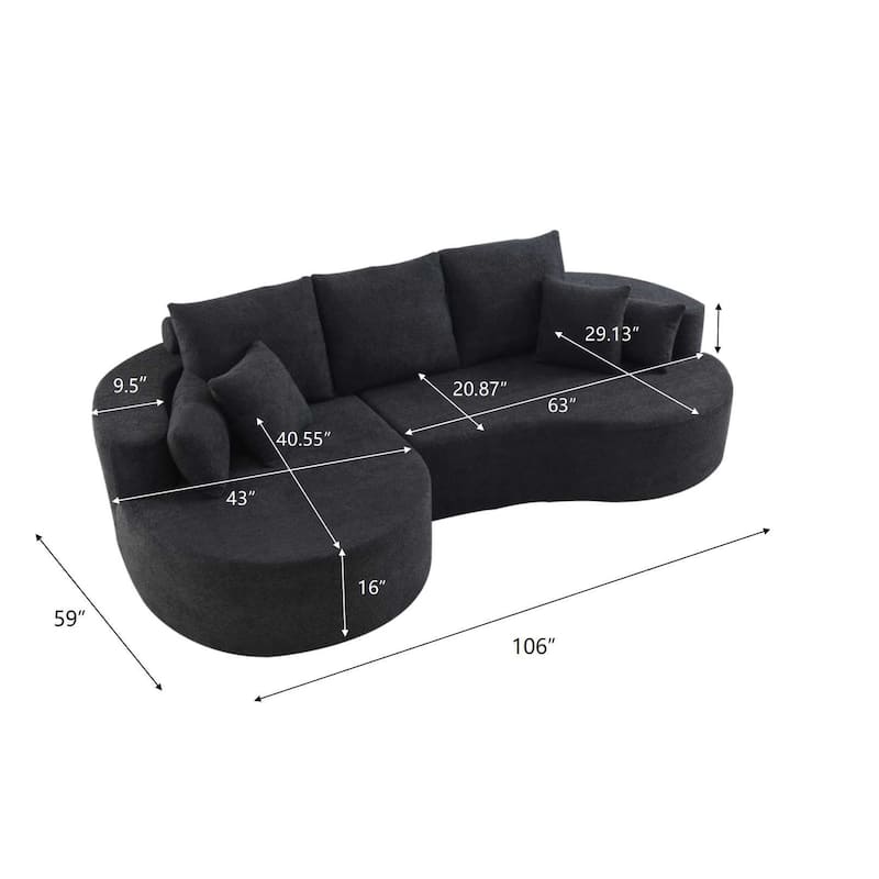 Christopher Knight Home - 106'' Cloud Curved Sectional Sofa with Right Chaise Lounge and Ultra-Soft Foam Comfort