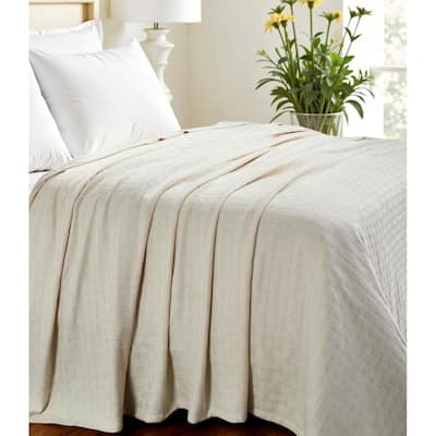 HomeRoots Twin Ivory Cotton Basketweave Geometric Blanket