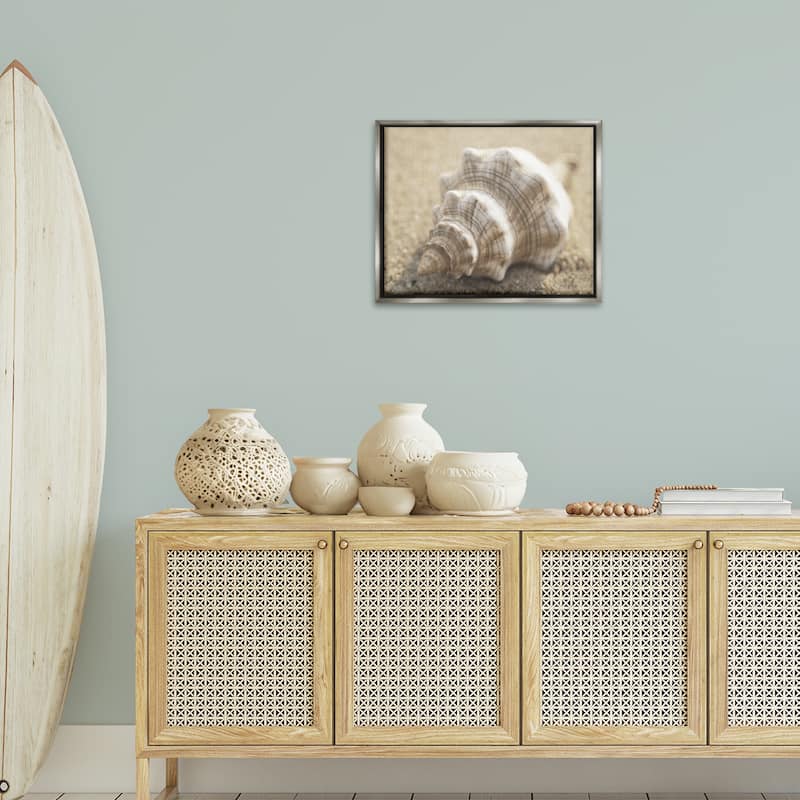 Stupell Neutral Tone Conch Shell Framed Floater Canvas Wall Art Design By Dora Rotondella