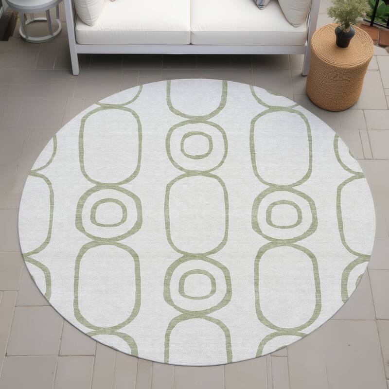 Machine Washable Indoor/ Outdoor Modern Vibe Chantille Rug - Aloe - 8' x 8'