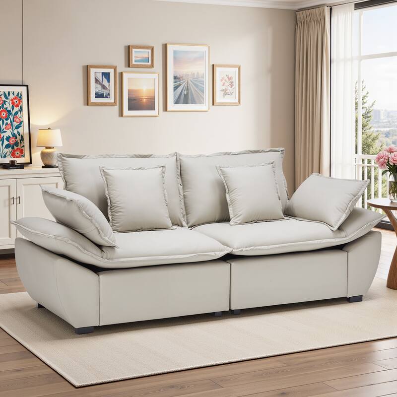 Pocassy Faux Leather Sectional Sofa Modular Couch Oversized Sofa - Light Gray-2-Seat Sofa