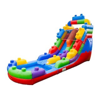 Herokiddo Block Party 16ft Tall Inflatable Water Slide with Air Blower & Attached Pool, Outdoor Play, Commercial Grade