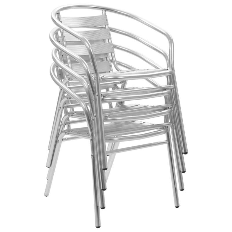 Outdoor Stackable Dining Chair Set of 4, Ergonomic, Silver Aluminum