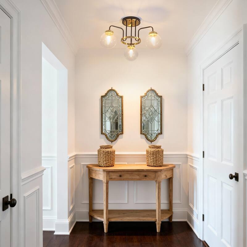 Modern 3-Light Black Gold Semi-Flush Mount Glass Ceiling Light - Matte Black