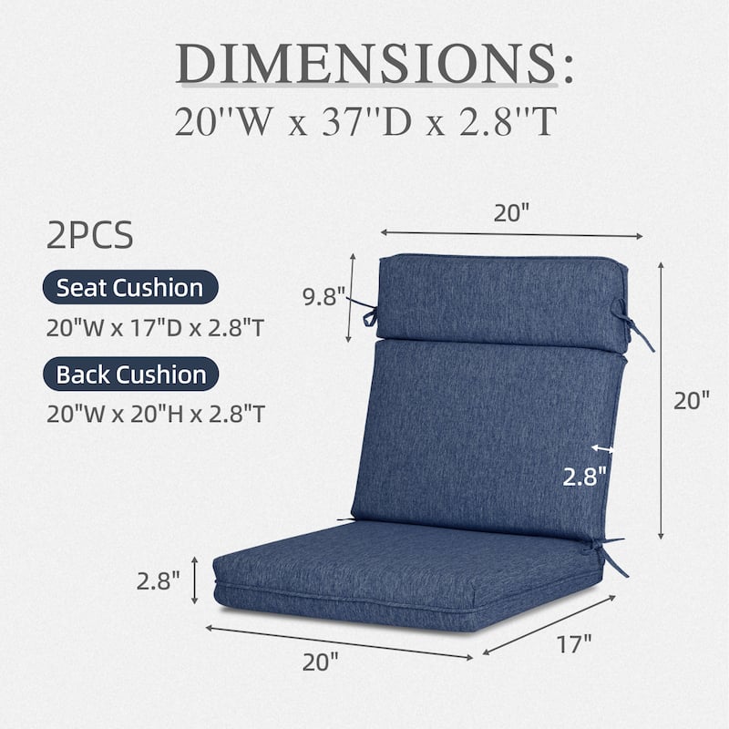 Aoodor Outdoor Dining Chair Cushion Set, 37"x20"x2.8"