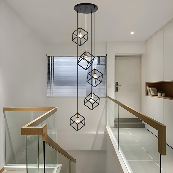Contemporary Cube Pendant Lighting Elegant Geometric Square Ceiling Lights Luxury Modern Hanging Light Fixtures Black UPC899f