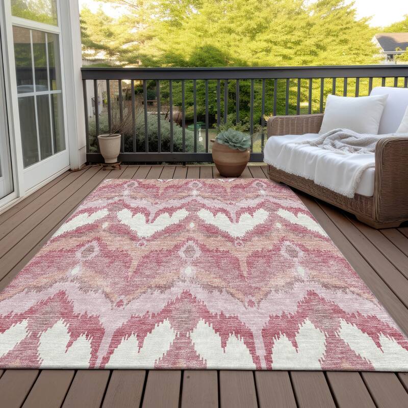 Machine Washable Indoor/ Outdoor Chantille Boho Ikat Rug - Blush - 10' x 14'