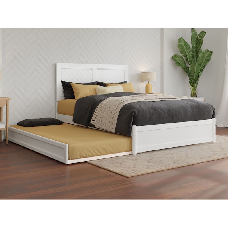 Clayton Platform Bed with Panel Footboard and Twin Trundle - White - Full