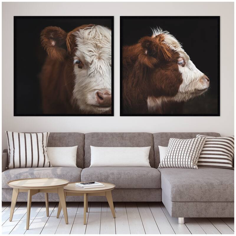 Kate and Laurel Cow Close 2 Piece Framed Wall Art Print Set by Emiko and Mark Franzen F2 Images