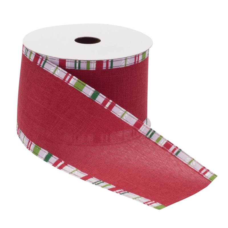 Red Polyester Striped Wired Ribbon Set of 2 for Crafts, Wreaths and Gift Wrap - 2.5” x 360”