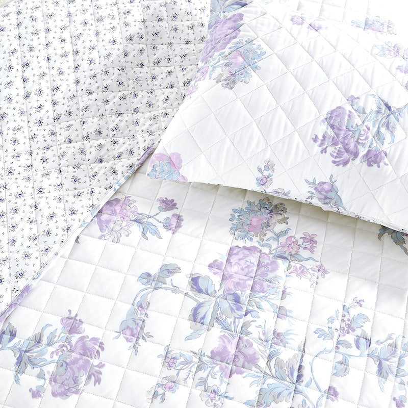 Floral Stripe Printed Prewashed Percale Cotton Quilt Set