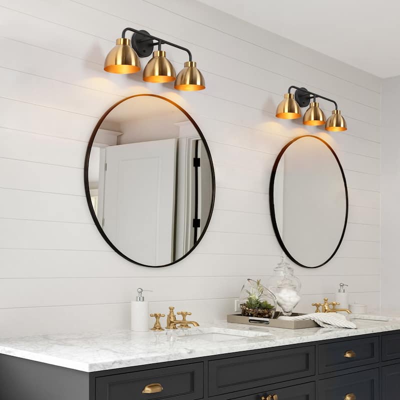 Modern 3-Light Black Gold Bathroom Vanity Lights Metal Wall Sconces - 22" L x 7" W x 9" H