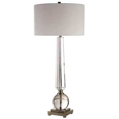 Tapered Cut Crystal Column Table Lamp with White Drum Shade - 38.5" - Clear