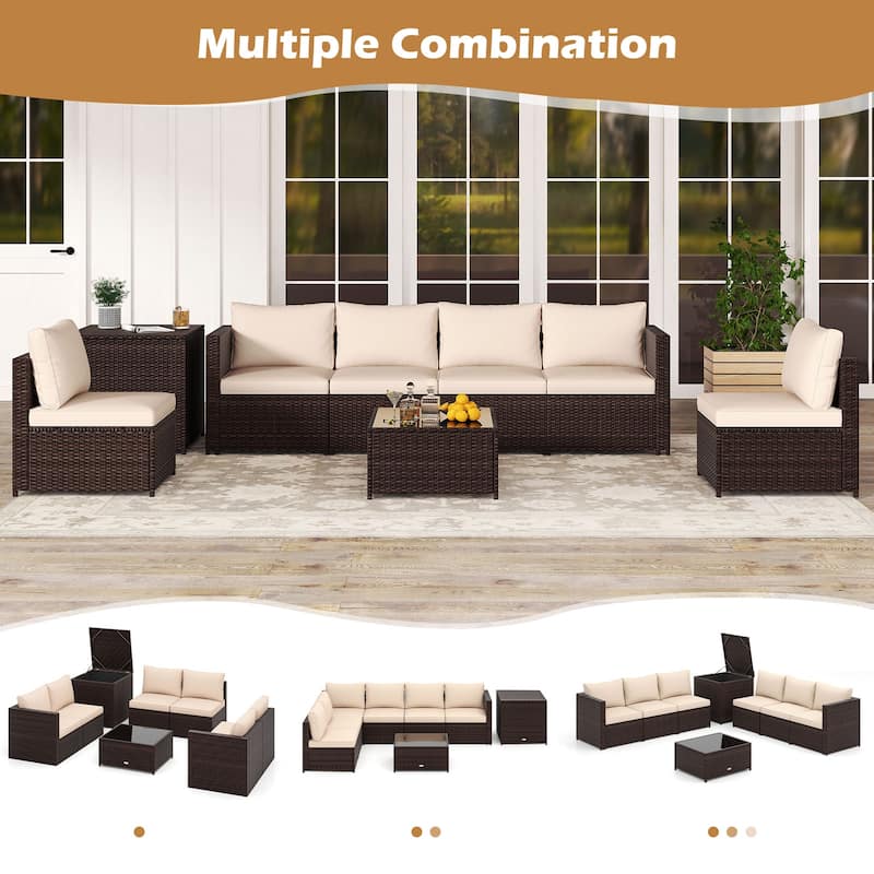 Costway 8 PCS Patio Furniture Set with Storage Box & Tempered Glass - 8 PCS