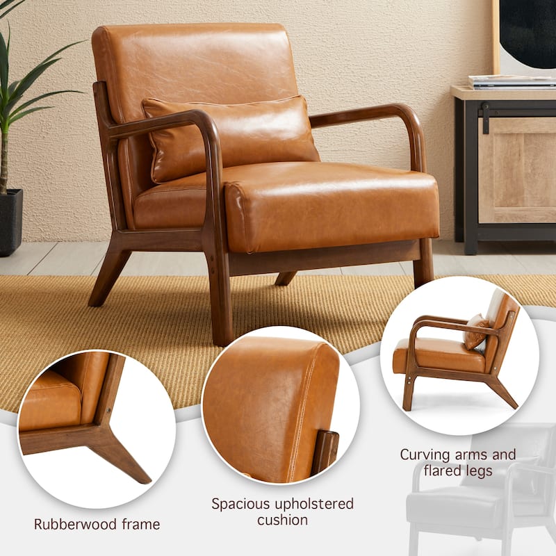 Glitzhome 30.75"H Mid-Century PU Leather Armchair with Ottoman Set