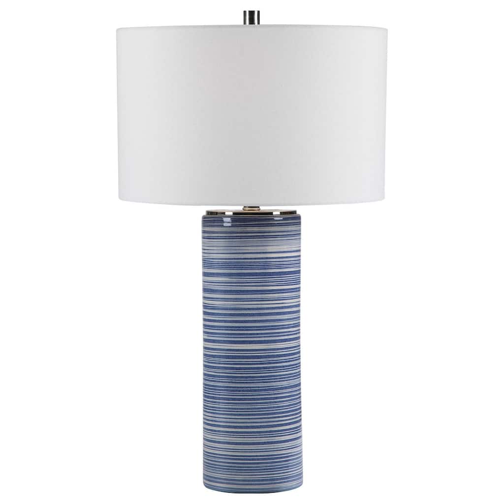 Striped Ceramic Table Lamp with White Round Hardback Drum Shade - 28.5" - Blue and White