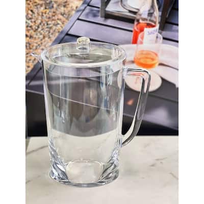 2.75 Quarts Water Pitcher with Lid, Oval Halo Design Unbreakable Plastic Pitcher, Drink Pitcher, Juice Pitcher