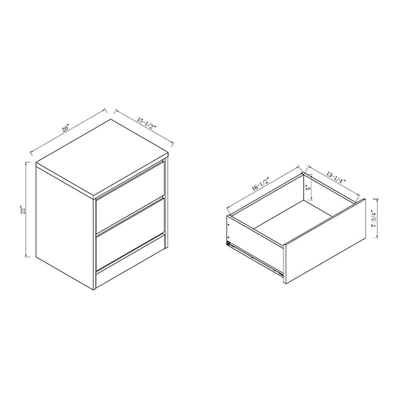 DH BASIC Mod Modern White 2-Drawer Nightstand by Denhour