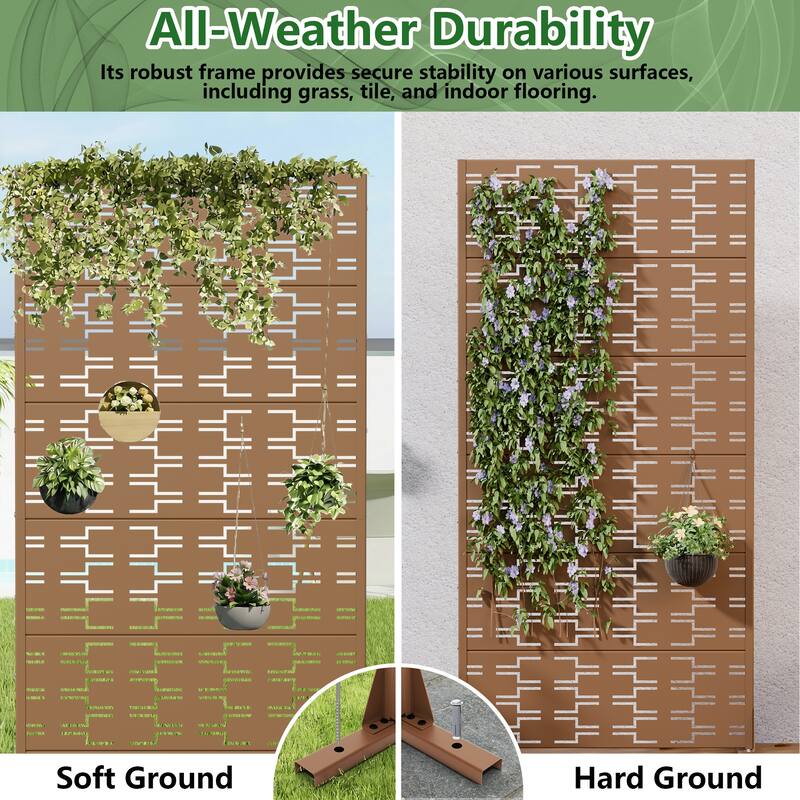 72" H×47"W Dovelina Black Outdoor Freestanding Metal Privacy Screen Decorative Garden Fence