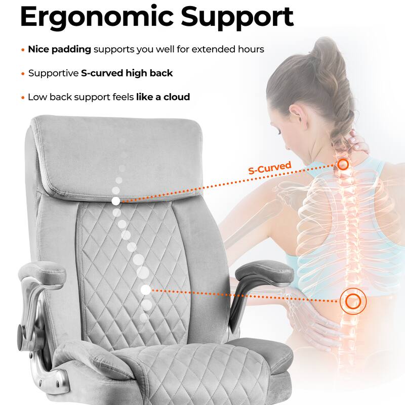 Velvet Home Desk Office Chairs, Adjustable High Back Swivel Accent Chair, Ergonomic Chair with Lumbar Support and Wheels - N/A