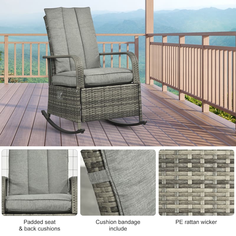 Outsunny Outdoor Wicker Rattan Recliner Rocking Cushioned Chair with Footrest & 135 Degrees of Comfort