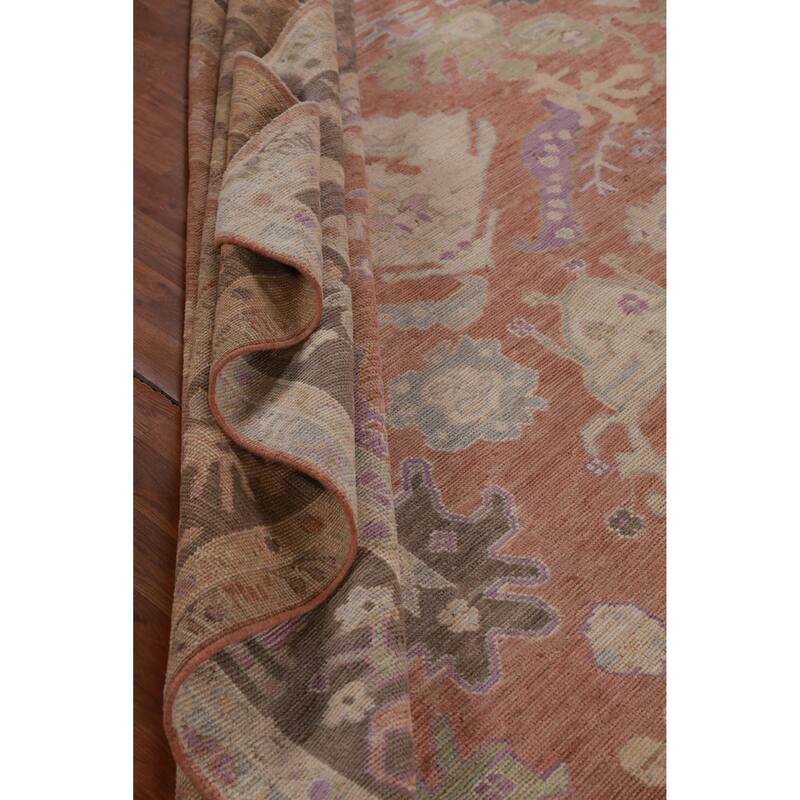 Hand Knotted Oriental 100% Wool Carpet Transitional All-Over Oranges & Rust Oushak Area Rug - 12' 0'' X 8' 11''