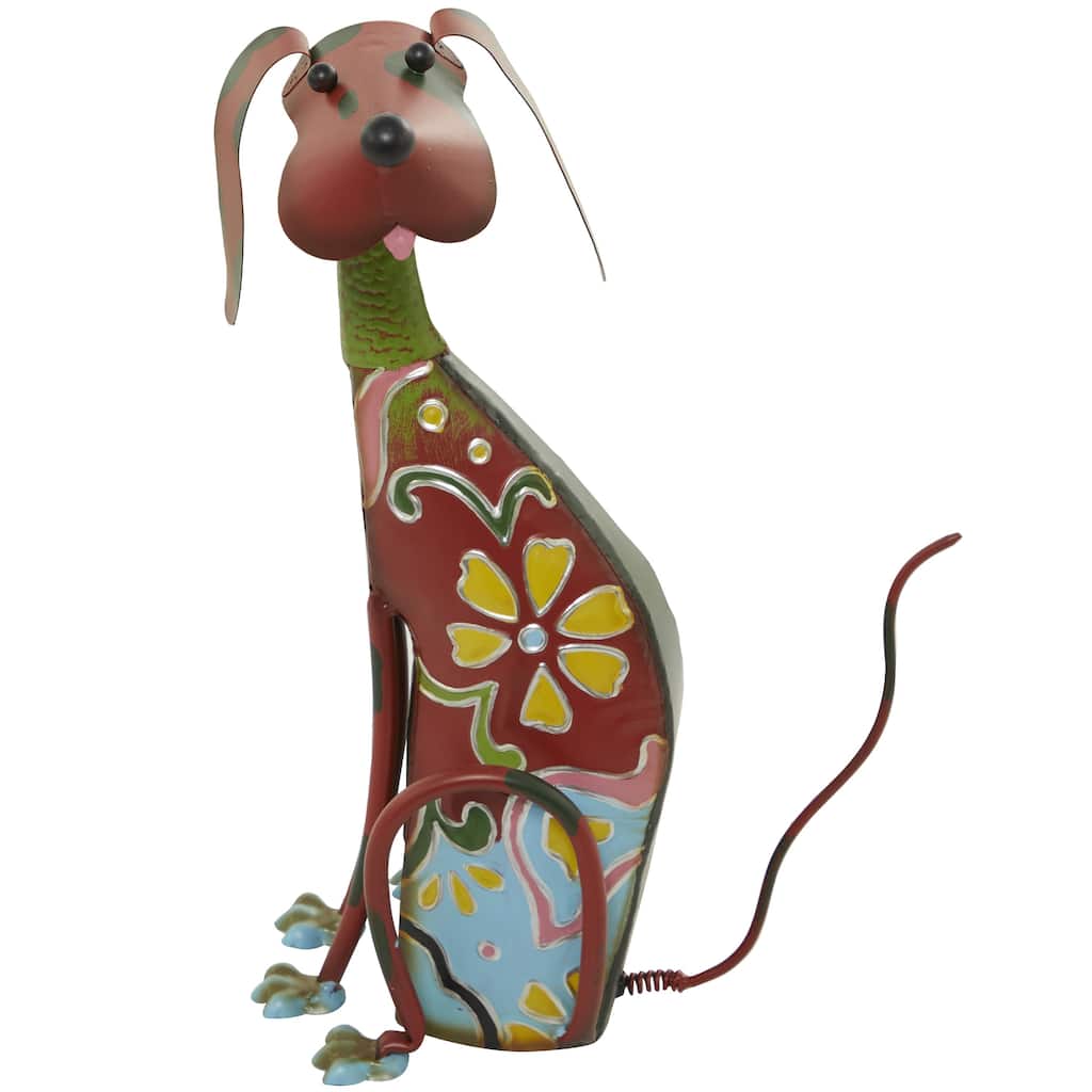 Metal Dog Indoor Outdoor Decorative Garden Sculpture with Floral Pattern - Multi Colored - Roche River Decor