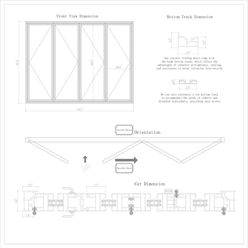 KaMic 120" x 96" 4-Panel Aluminum Patio Folding Door Left to Right-Outswing