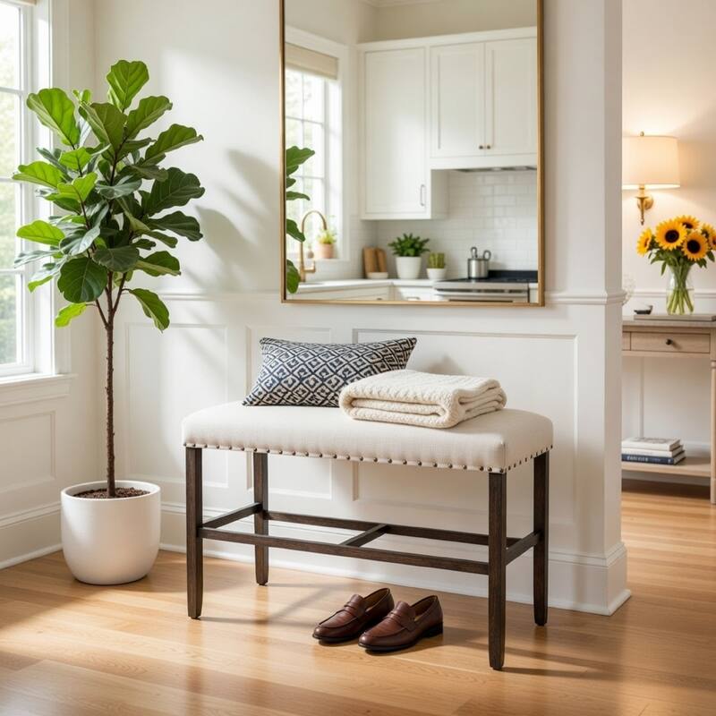 Sania II Rustic Counter Ht. Bench, Antique Black Finish