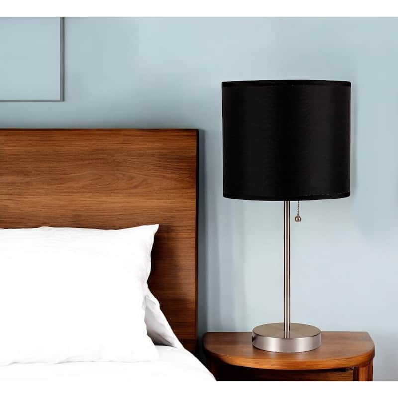 16" Silver Metal Candlestick Table Lamp With Black Classic Drum Shade - 9" x 9" x 16"