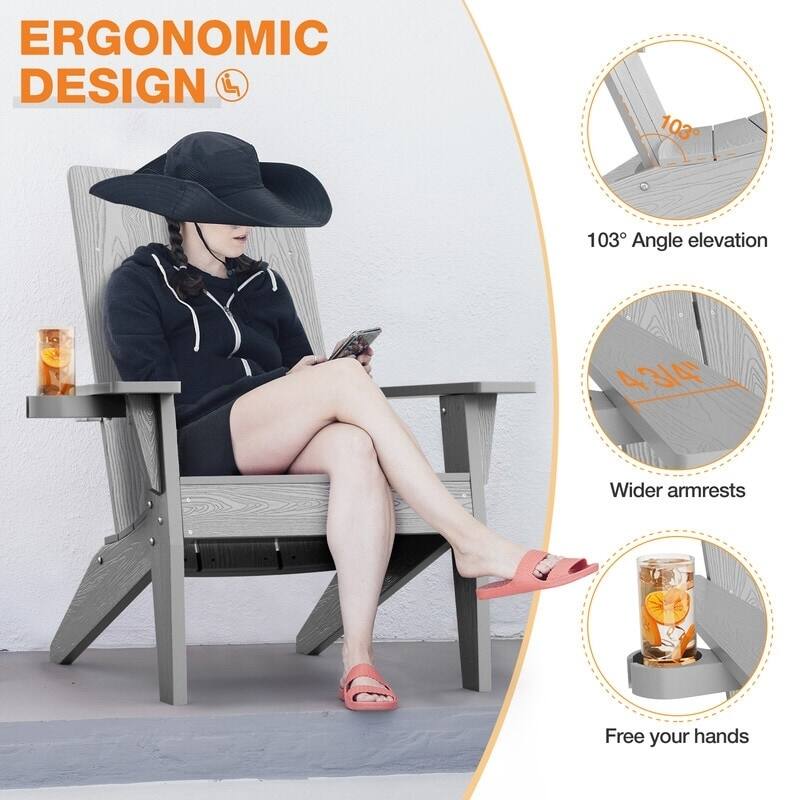 WINSOON All Weather HIPS Outdoor Cup Holder Adirondack Chairs Set of 4