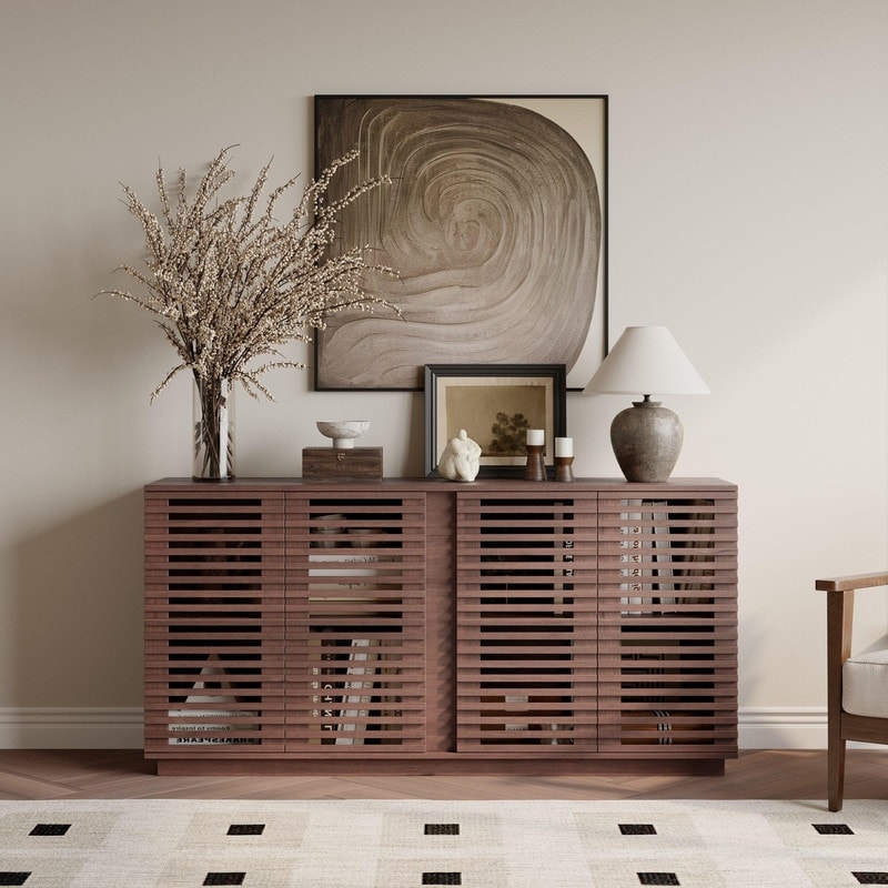 Modern 60" Large Storage Cabinet for Living Room or Bedroom with Hollow Door Design