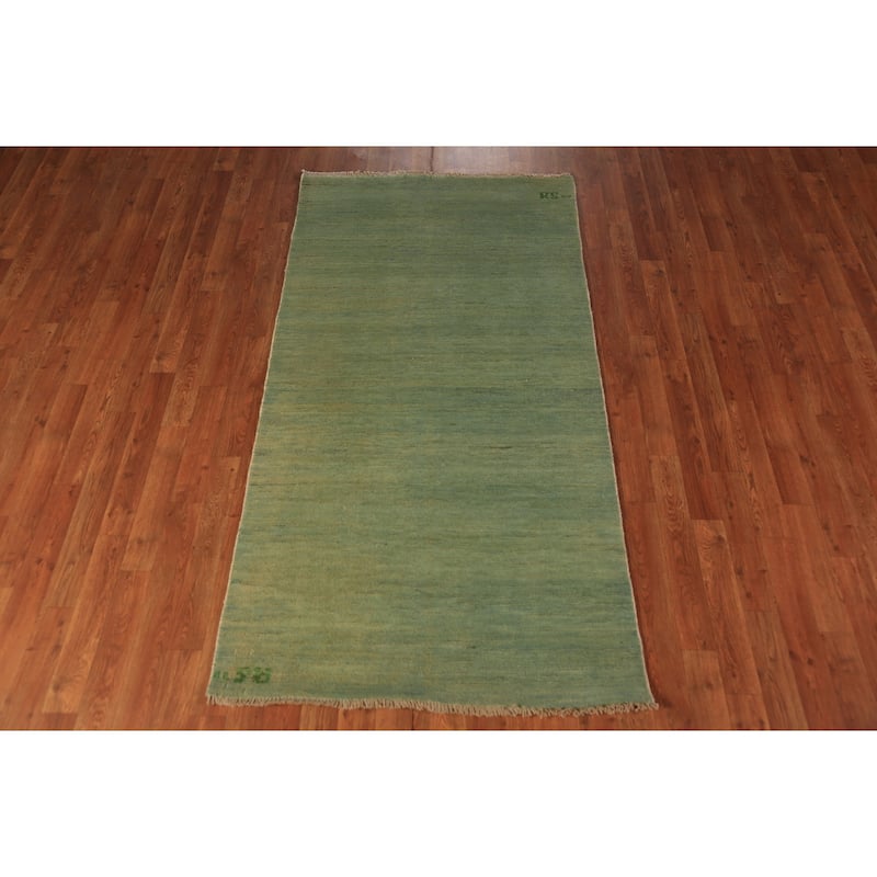 Light Green Gabbeh Modern Oriental Rug Handmade Wool Carpet - 3'3" x 6'5"