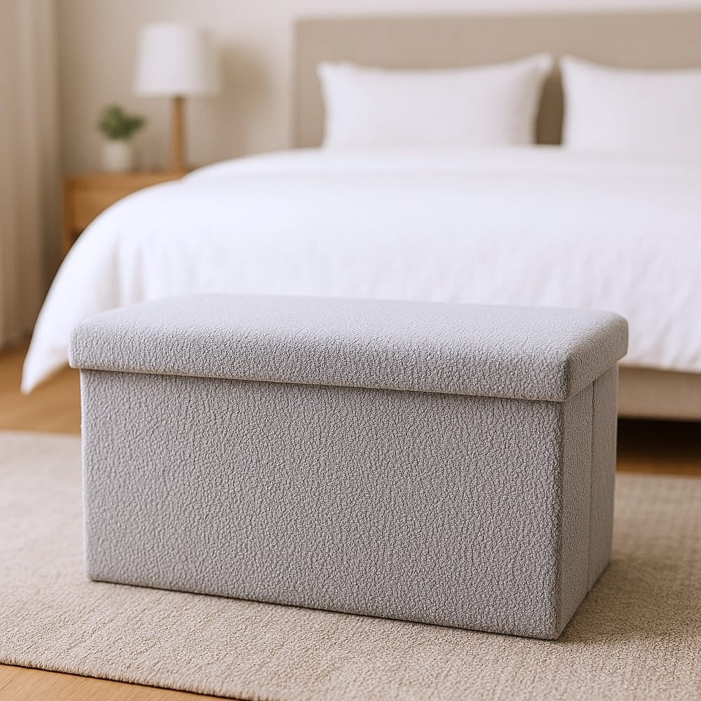 HomeRoots 30" White Boucle Storage Ottoman