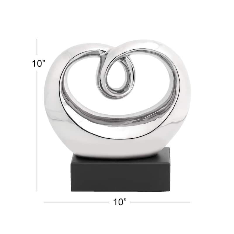 Silver Ceramic Swirl Abstract Decorative Sculpture with Black Base