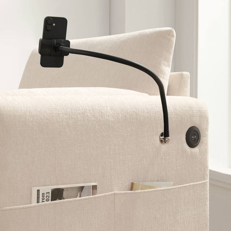 Single Sofa with Storage Ottoman, Lounge Chair with Phone Holder, USB Charger & Side Pockets, Comfy Chenille Reading Armchair
