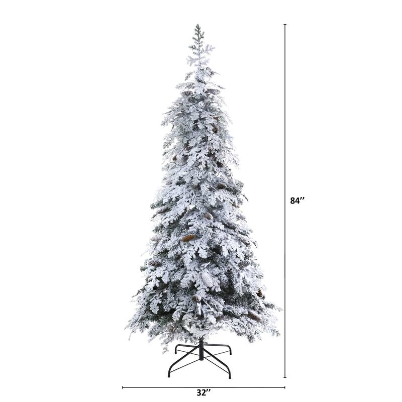 7ft Artificial Christmas Tree with Lights - Modern Spruce Tree, Pinecone Accents, Holiday Decor - White - 84