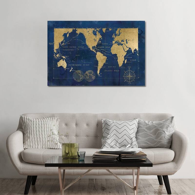 iCanvas "Indigo World Map" by Carol Robinson Canvas Print - 32x48x1.5