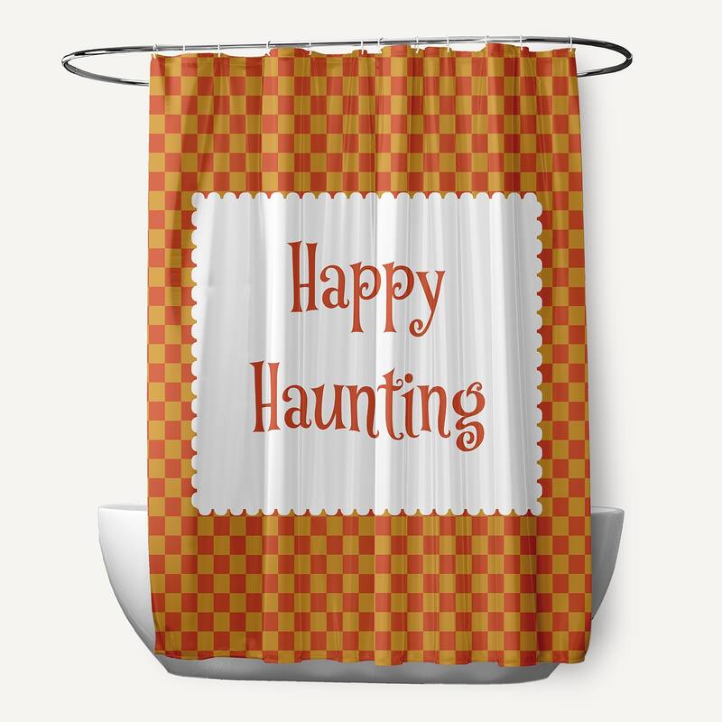 Halloween Happy Haunting Checks Shower Curtain - Rust
