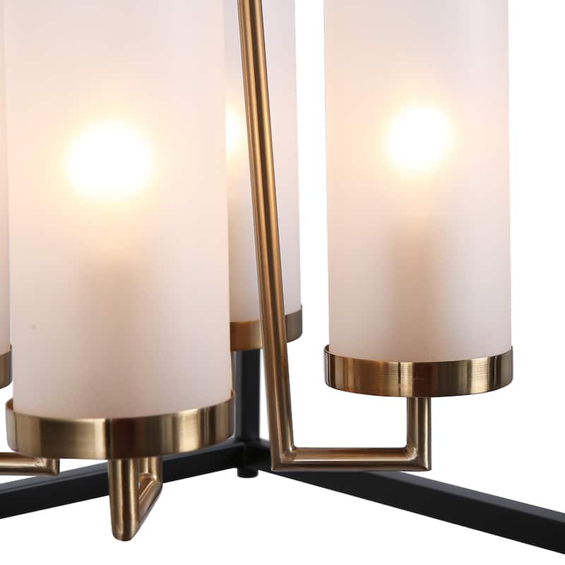 Modern Transitional 4-Light Black Brass Square Metal Glass Kitchen Pendant for Foyer - D12" x H80.5"