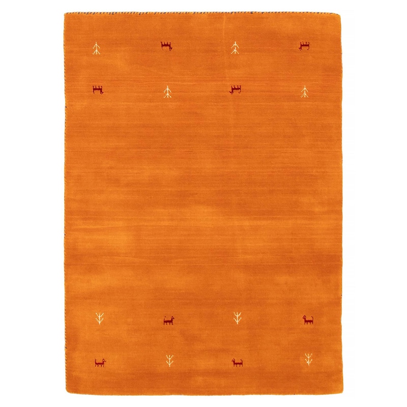 Kashkuli Gabbeh Orange Rug 4'1" x 5'6" - 4'1 x 5'6 - Light Orange - 4'1 x 5'6