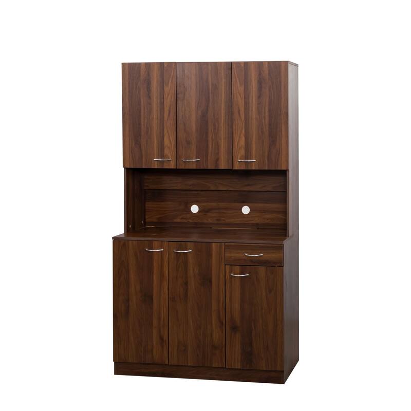 Anmytek 70.87" Tall Wardrobe and Kitchen Cabinet, with 6-Doors, 1-Open Shelves and 1-Drawer for bedroom,Walnut