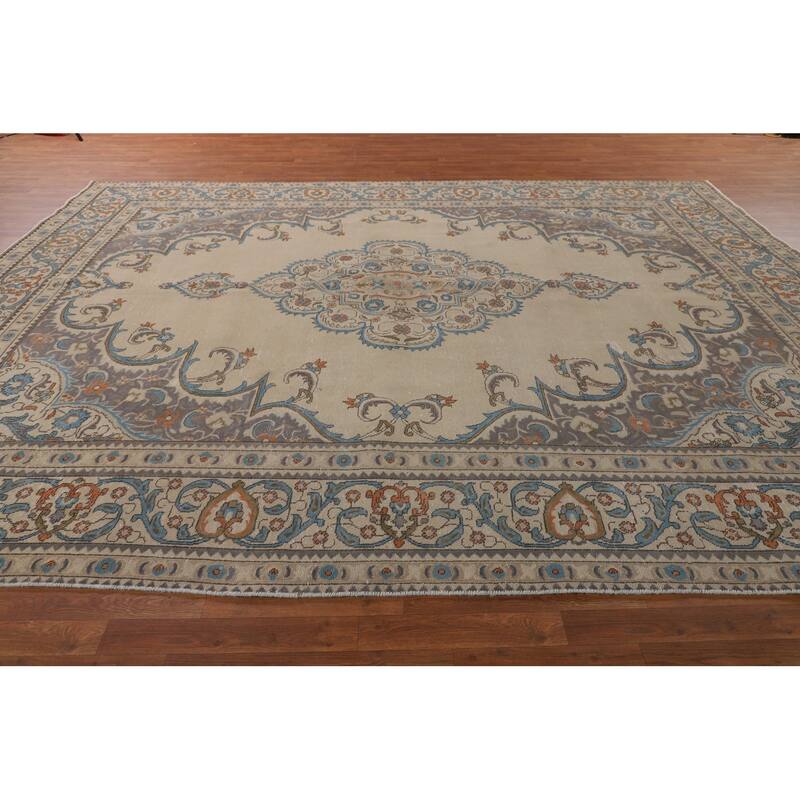Tabriz Persian Vintage Area Rug Hand-Knotted Bedroom Wool Carpet - 10'0" x 12'8"