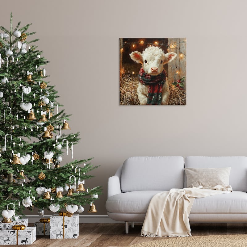 Stupell White Calf with Holiday Lights Canvas Wall Art Design By Riley B