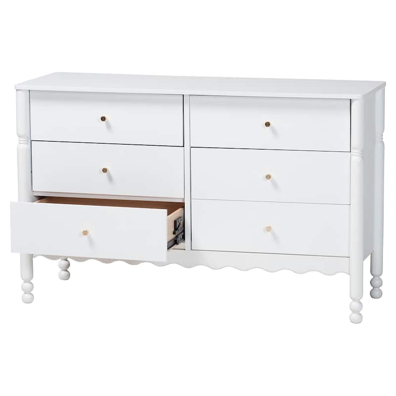 Hoffman Dresser - 6-Drawer Horizontal Storage Cabinet with Scalloped Apron  and Turned Legs for Bedroom - On Sale - Overstock - 44142070