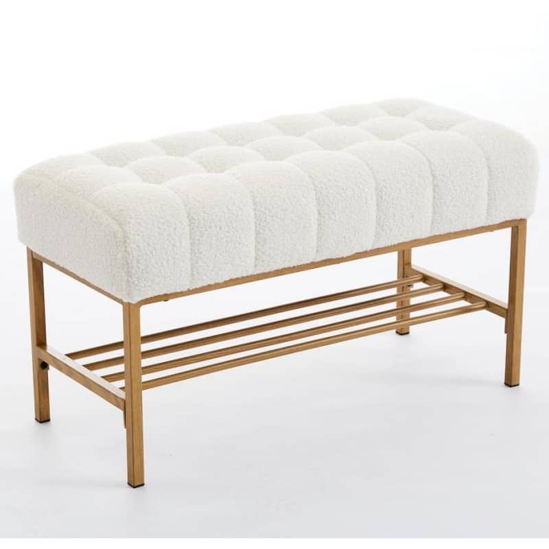 Teddy fabric Upholstered Storage Shoe Bench