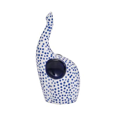 Sagebrook Home Hand Stamped Trunk Up Elephant, Blue/White, Novelty, Polka Dot
