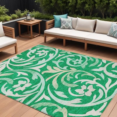 HomeRoots Floral Transitional Rectangle Outdoor Rug