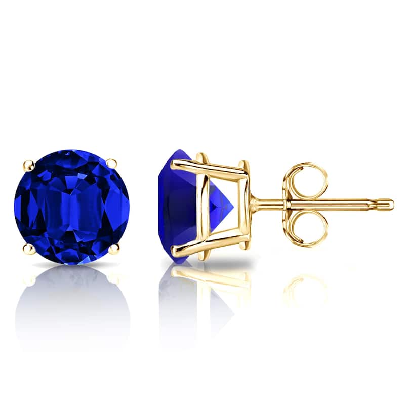 Auriya 14k Gold Lab Grown Gemstone Blue Sapphire Stud Earrings Round 0.25 to 5.00 ct. tw. 4-Prong Basket Push-Back - 2.50ct tgw. - Yellow