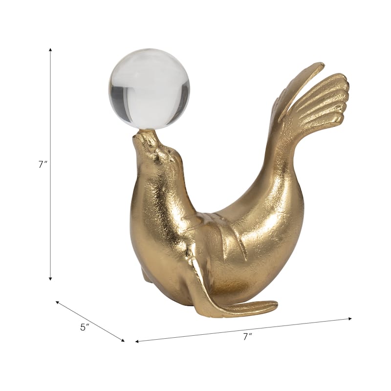 Modern Sea Lion Sculpture Figurine - 7", Gold - 7" x 5" x 7"